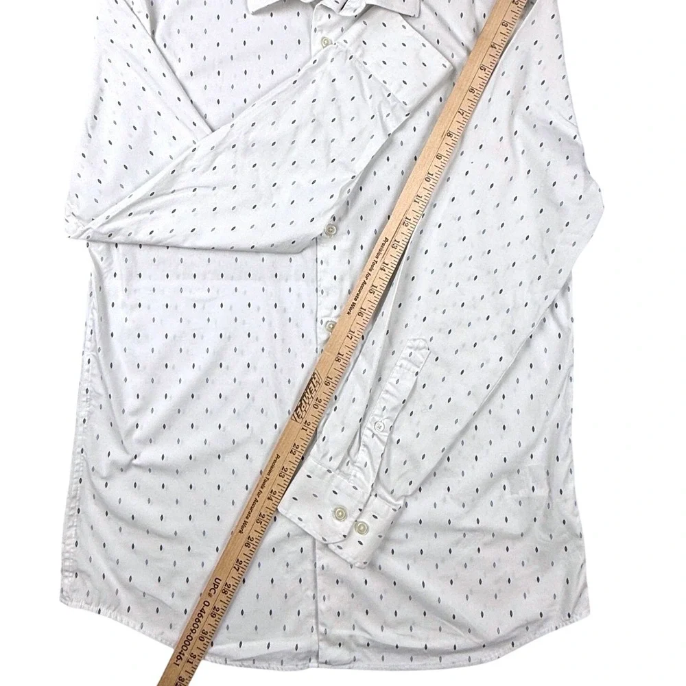 Banana Republic Mens Slim Fit Wrinkle Resistant White Geometric Diamond Shirt M